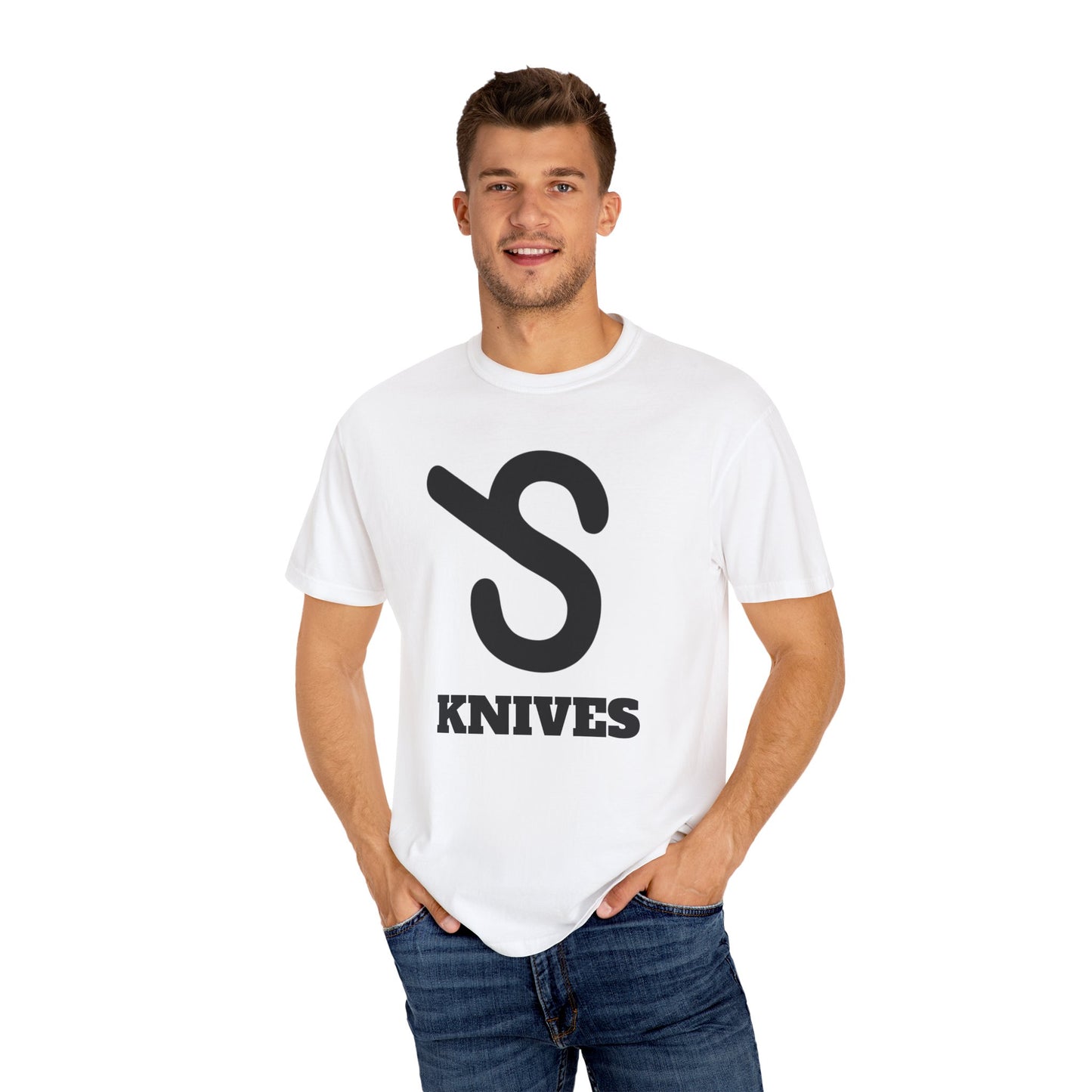 Unisex Garment-Dyed T-Shirt with Bold 'S Knives' Print - Casual Streetwear