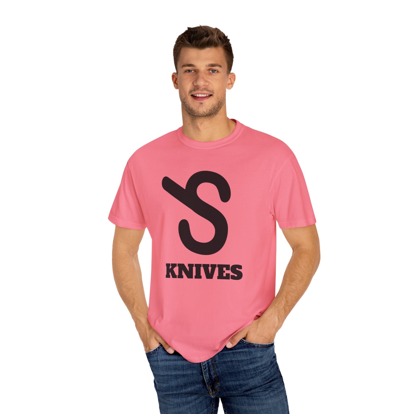 Unisex Garment-Dyed T-Shirt with Bold 'S Knives' Print - Casual Streetwear