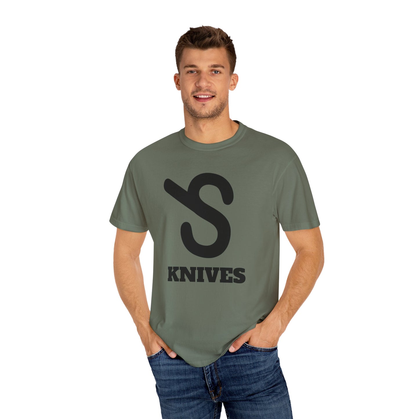 Unisex Garment-Dyed T-Shirt with Bold 'S Knives' Print - Casual Streetwear