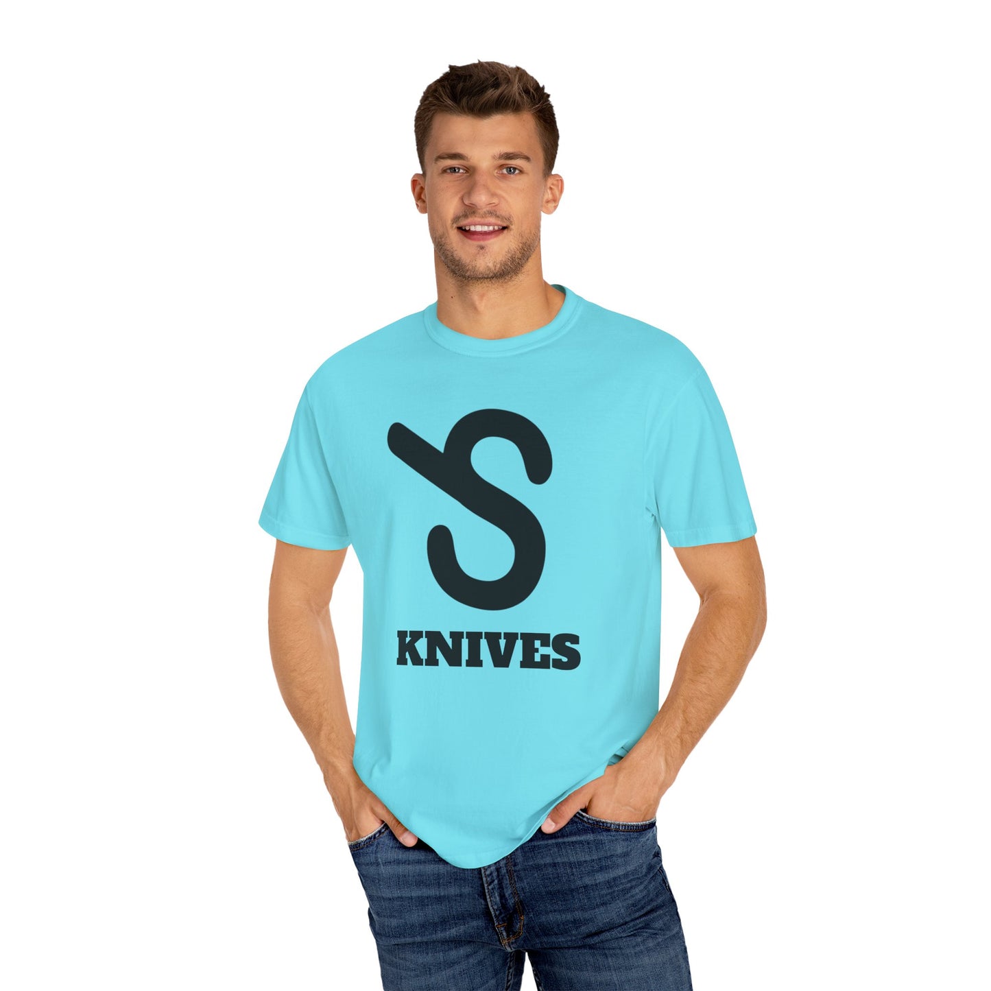 Unisex Garment-Dyed T-Shirt with Bold 'S Knives' Print - Casual Streetwear