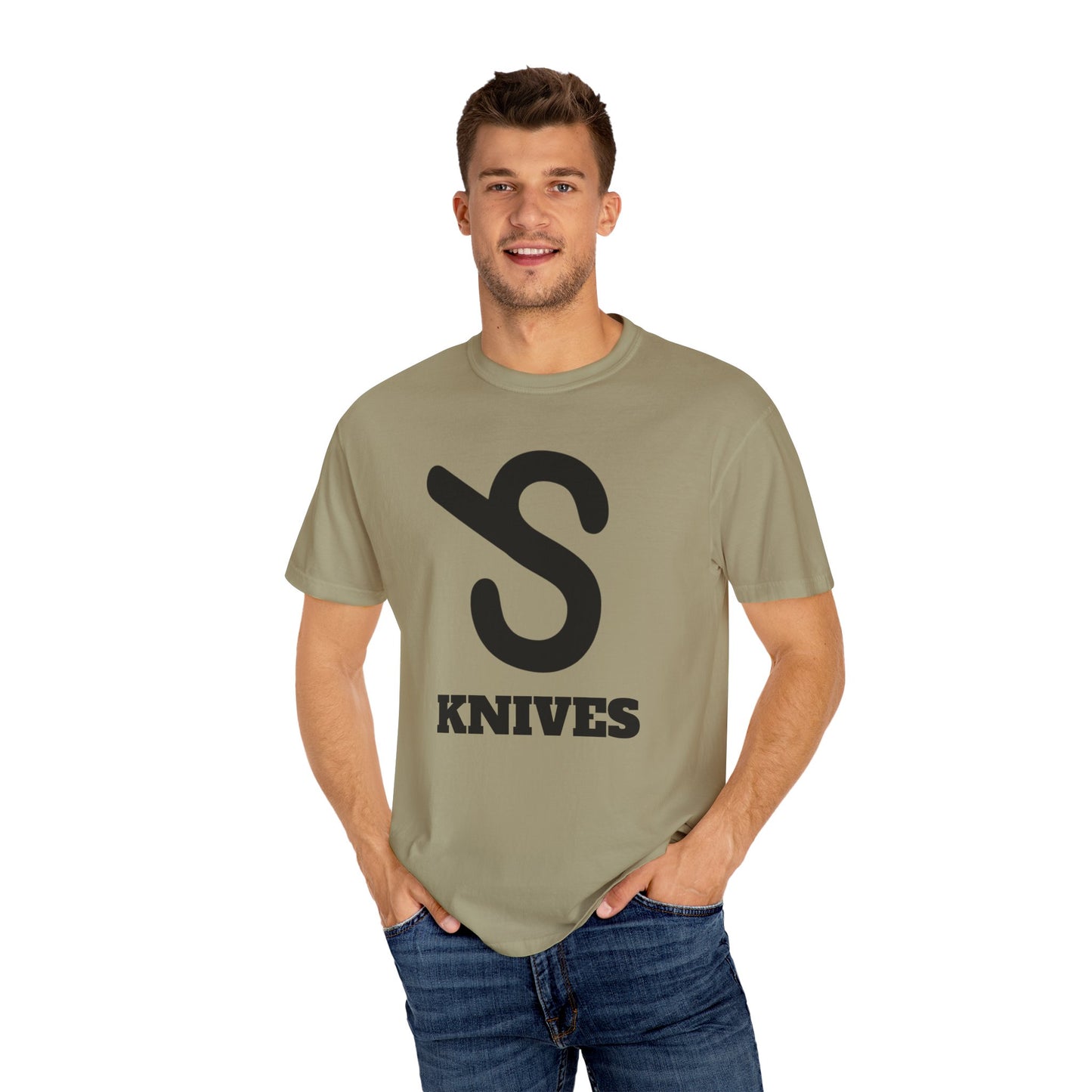 Unisex Garment-Dyed T-Shirt with Bold 'S Knives' Print - Casual Streetwear