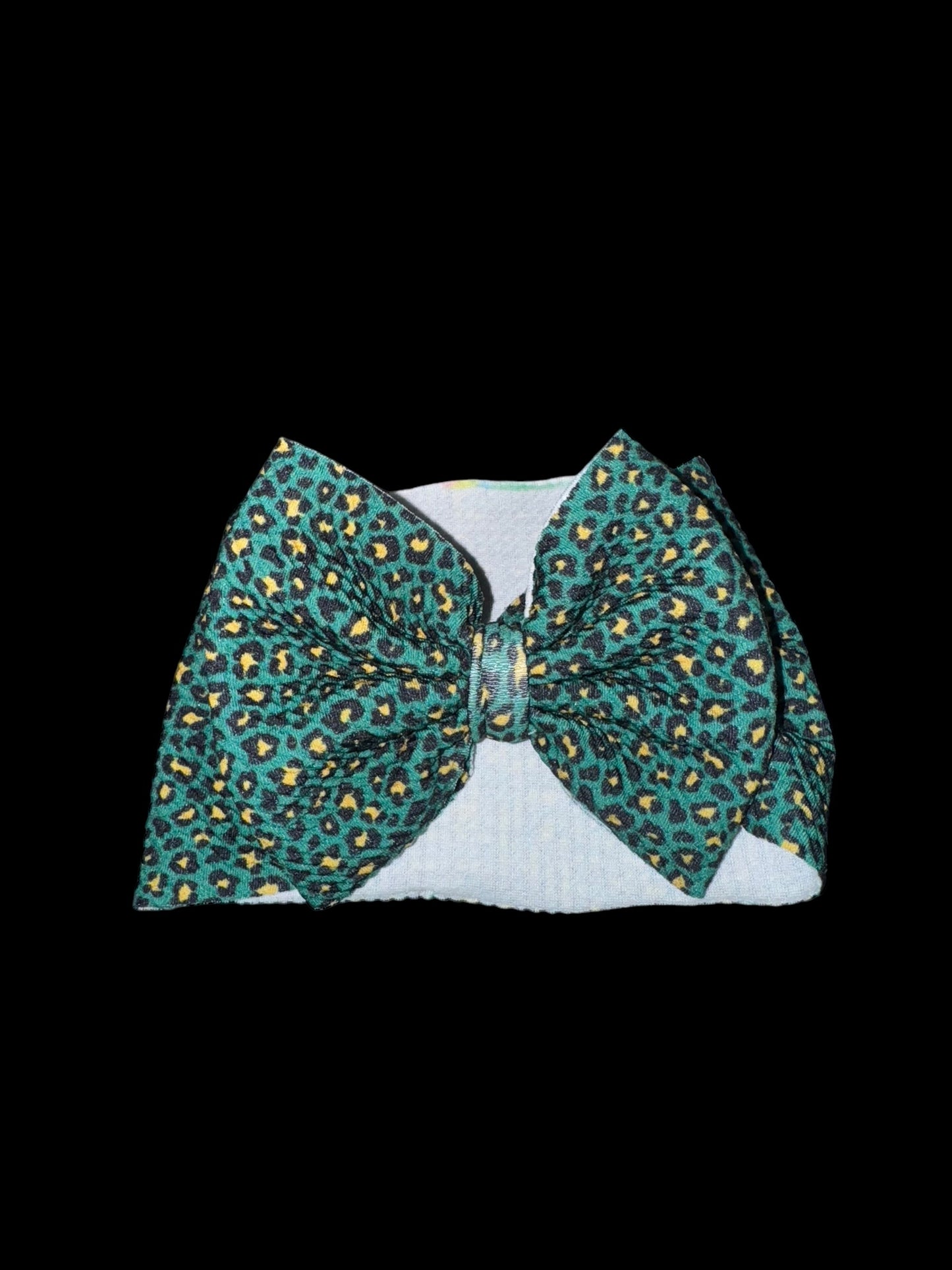Green cheetah headwrap bow