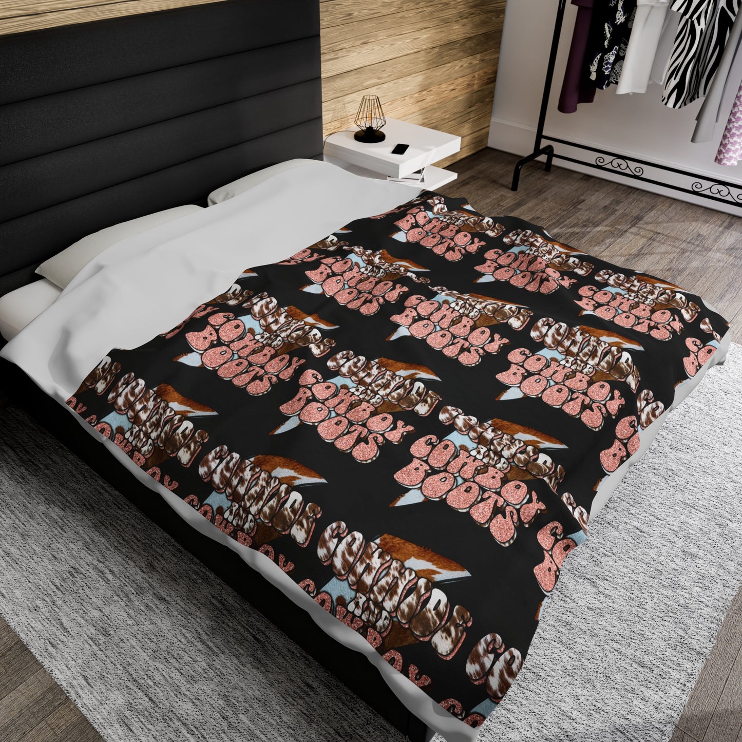 Cowhide and Cowboy Boots Velveteen Plush Blanket