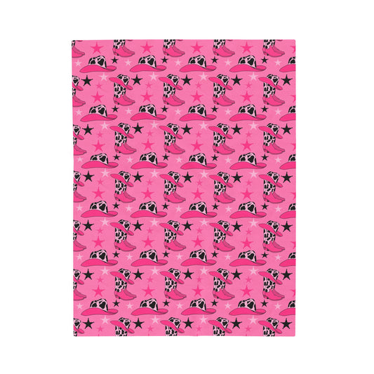 Pink Cowgirl Velveteen Plush Blanket