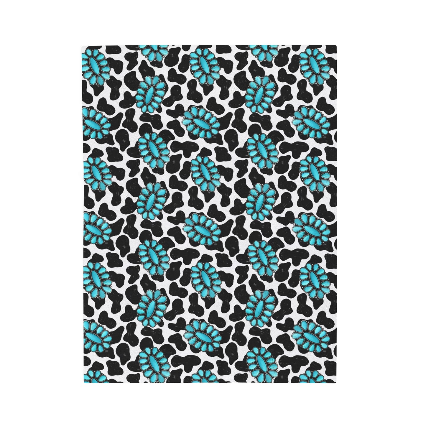 Turquoise Cow Print Velveteen Plush Blanket