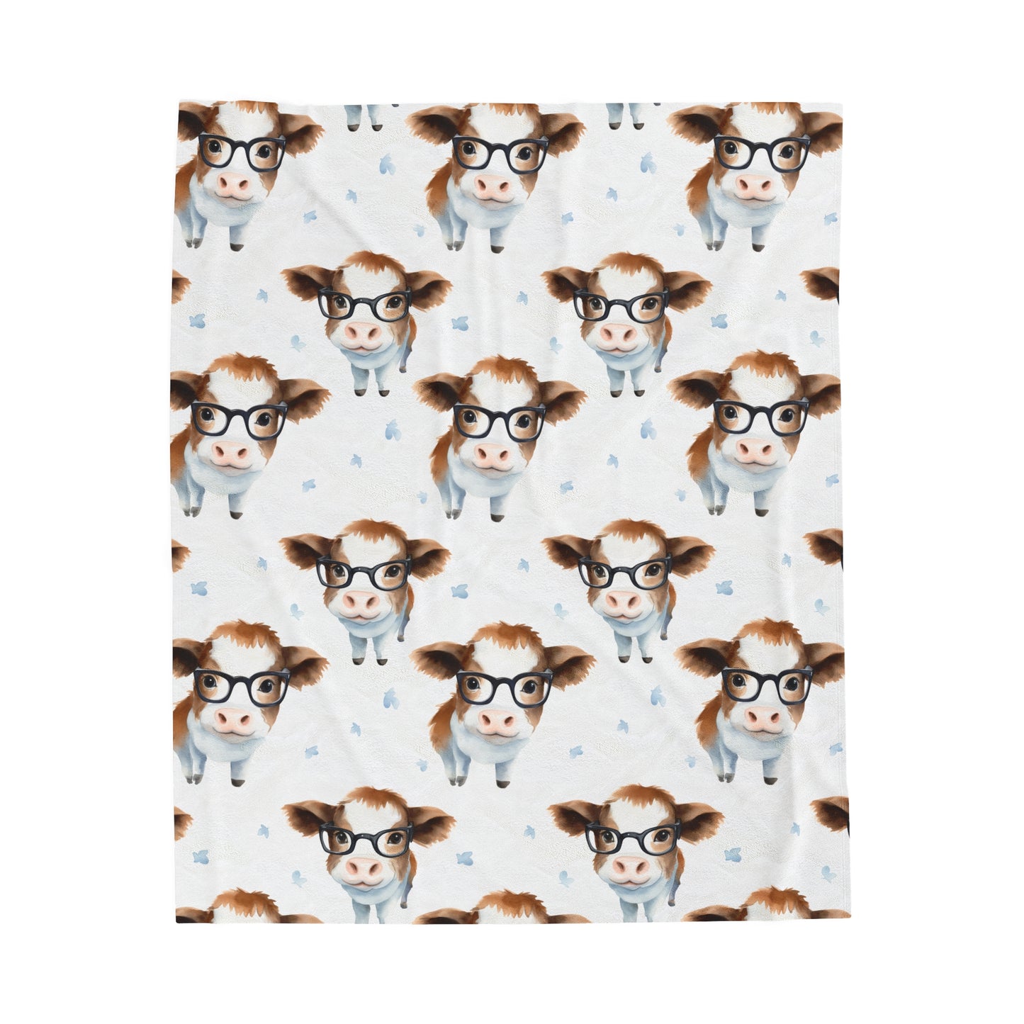 Cow with Glasses Velveteen Plush Blanket