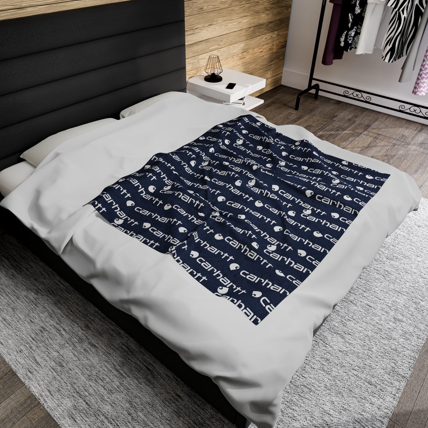 Navy Carhartt Velveteen Plush Blanket