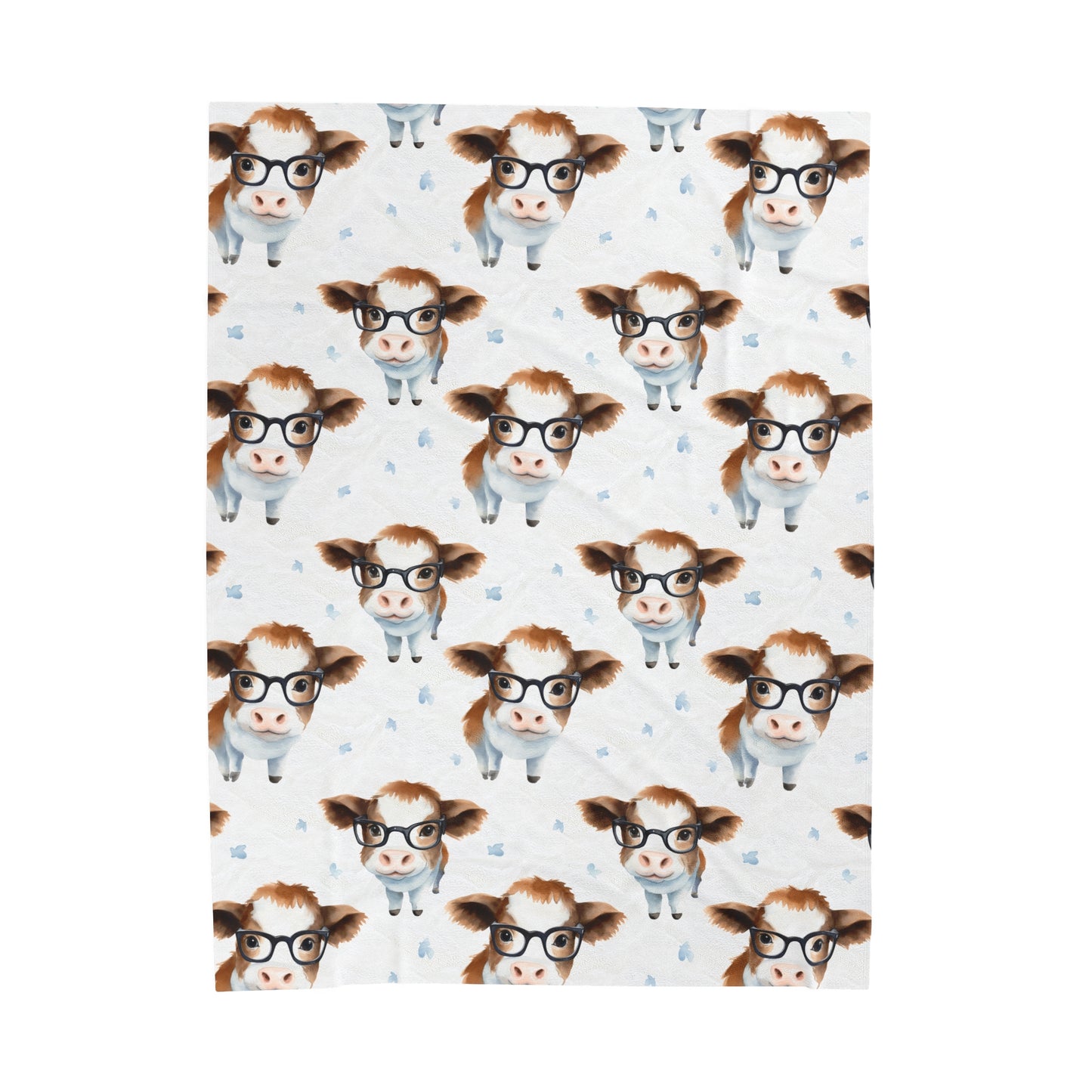 Cow with Glasses Velveteen Plush Blanket