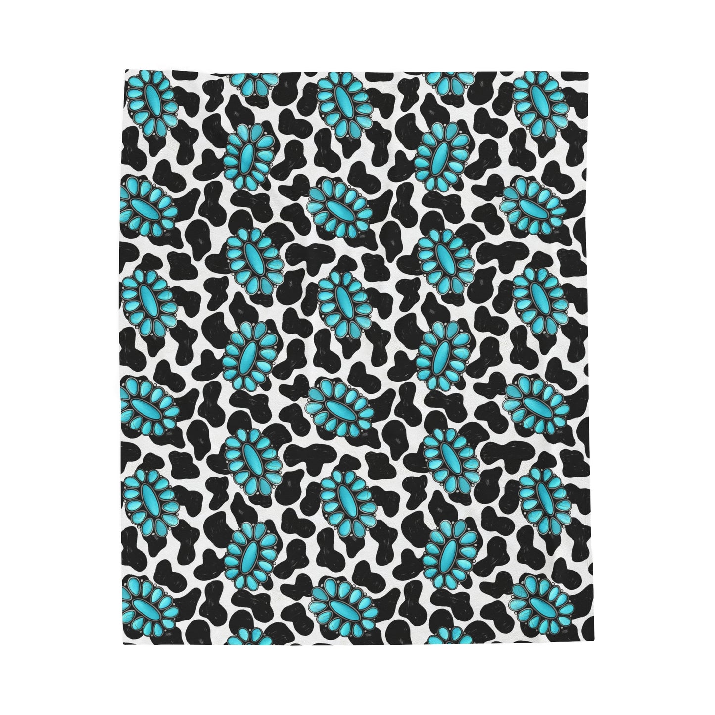 Turquoise Cow Print Velveteen Plush Blanket