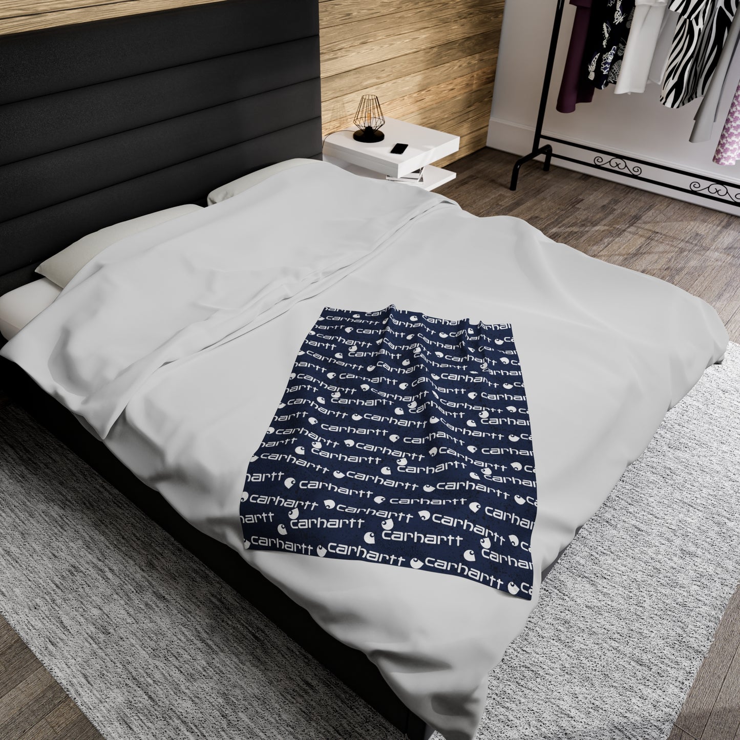 Navy Carhartt Velveteen Plush Blanket