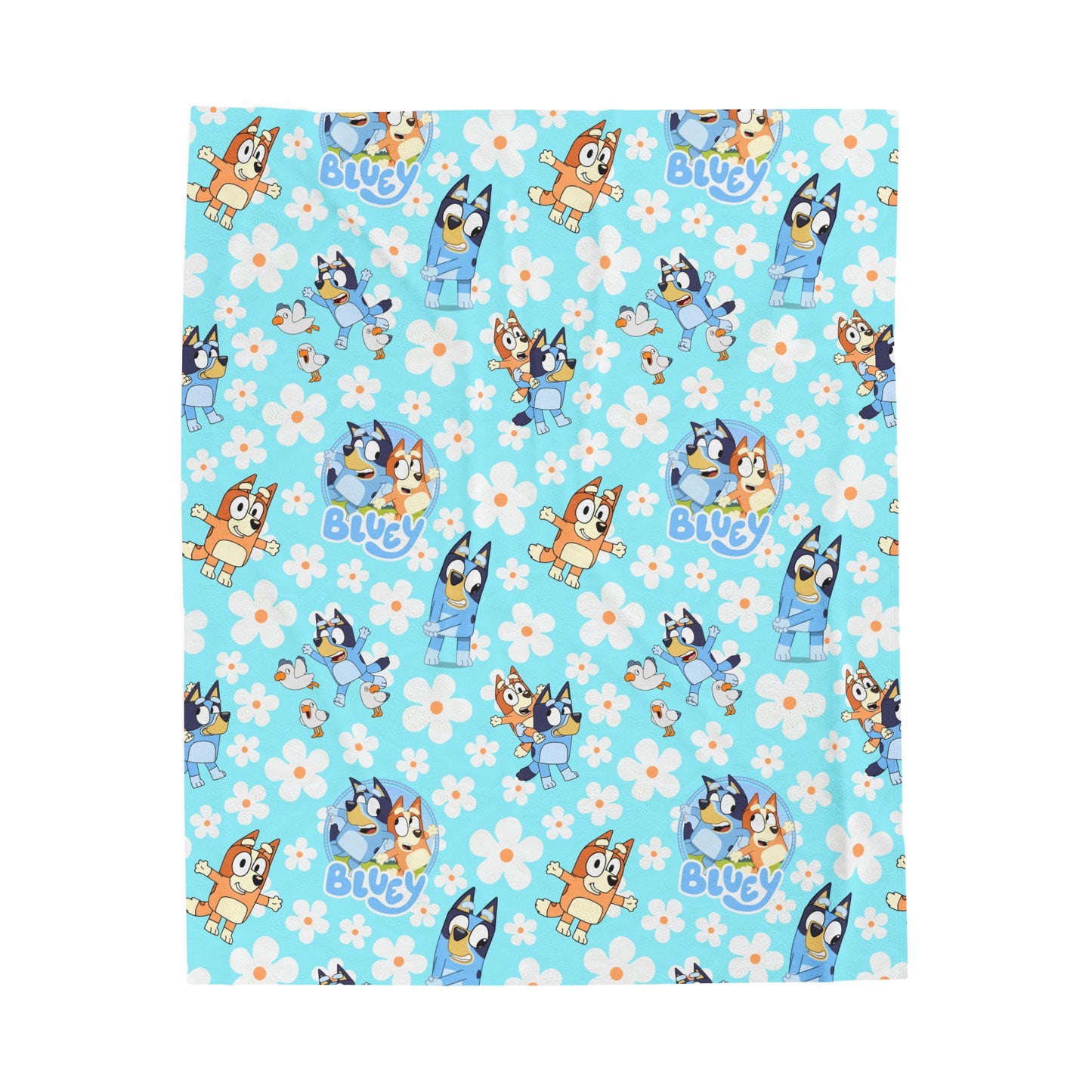 Bluey with flowers Velveteen Plush Blanket