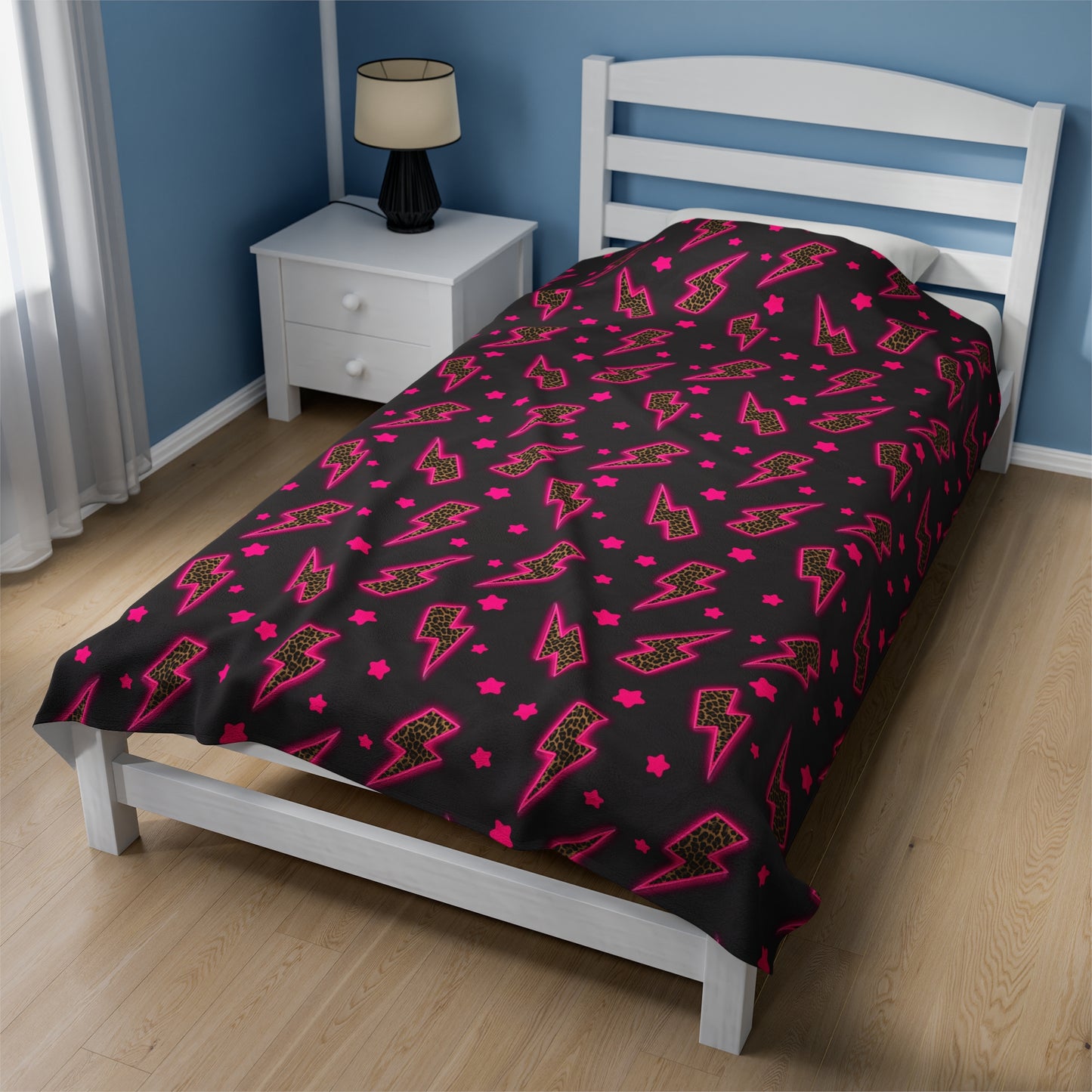 Cheetah With Pink Lightning Bolt Velveteen Plush Blanket