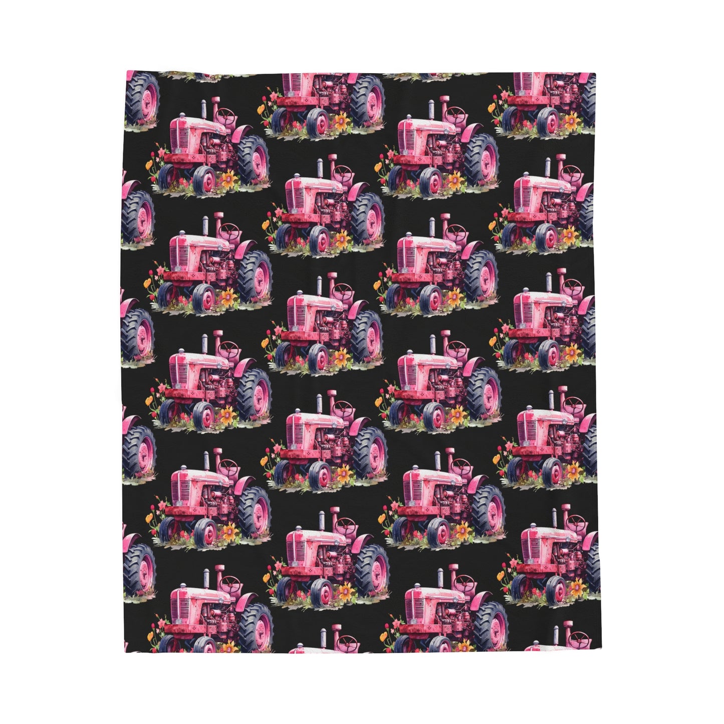 Pink Tractor Velveteen Plush Blanket