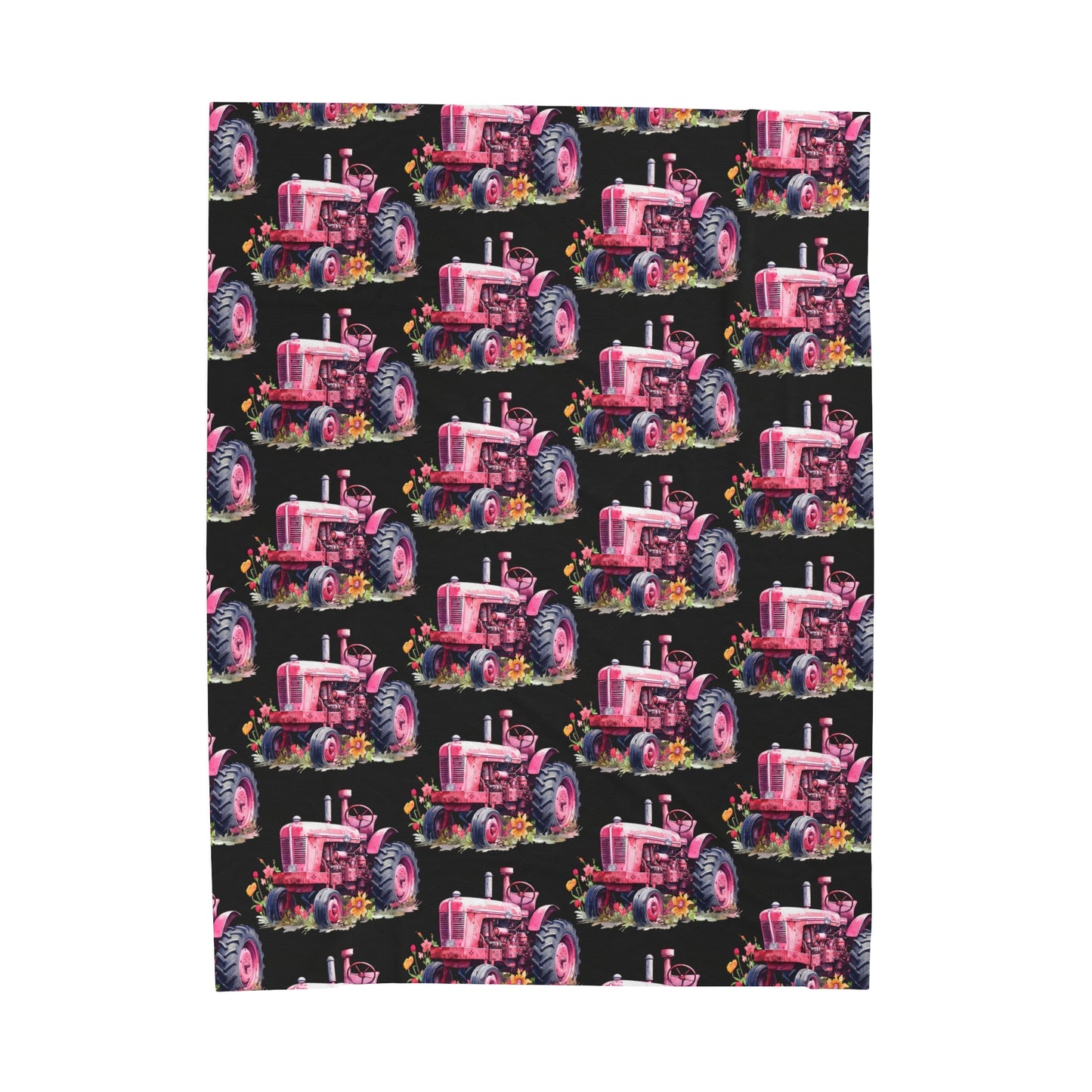 Pink Tractor Velveteen Plush Blanket