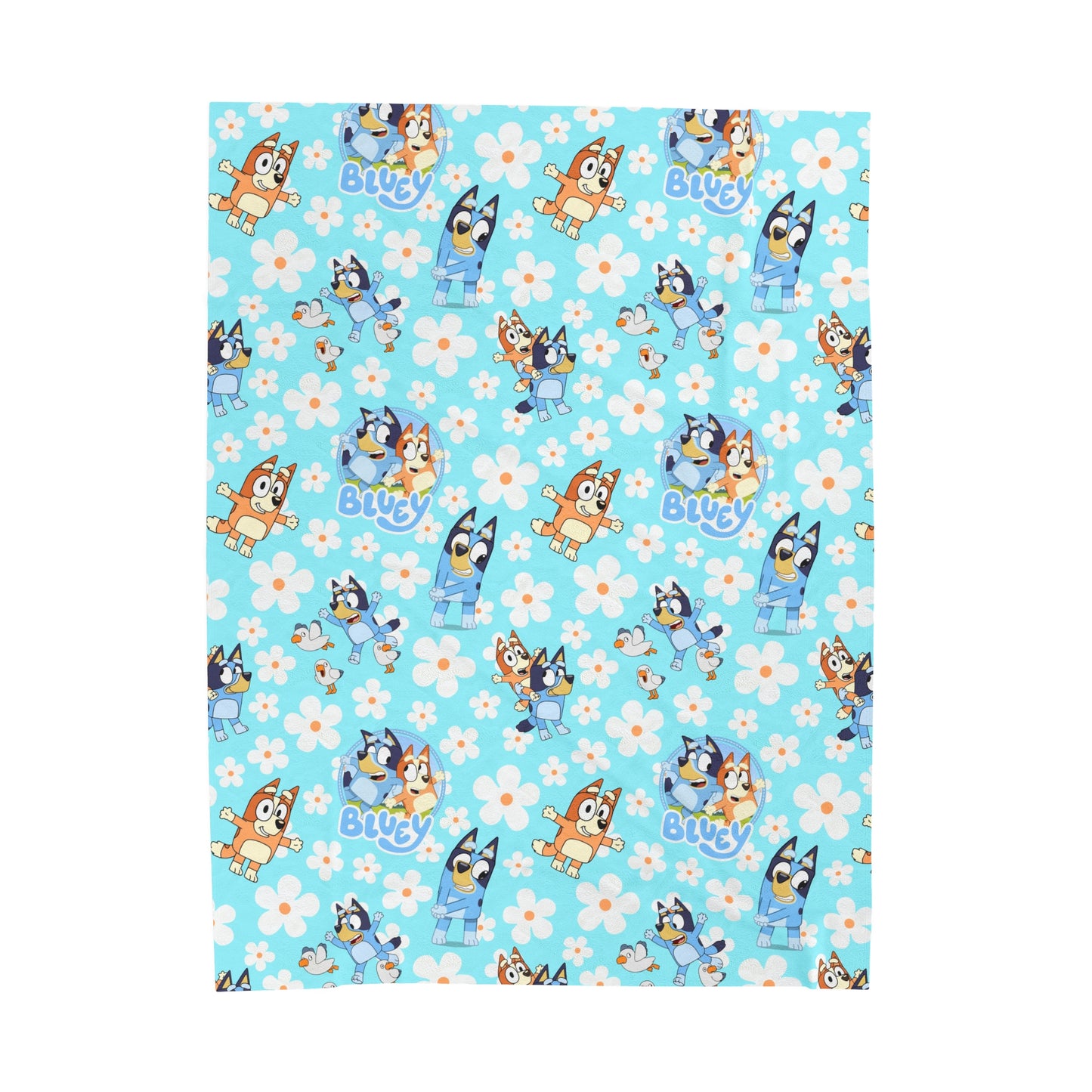 Bluey with flowers Velveteen Plush Blanket