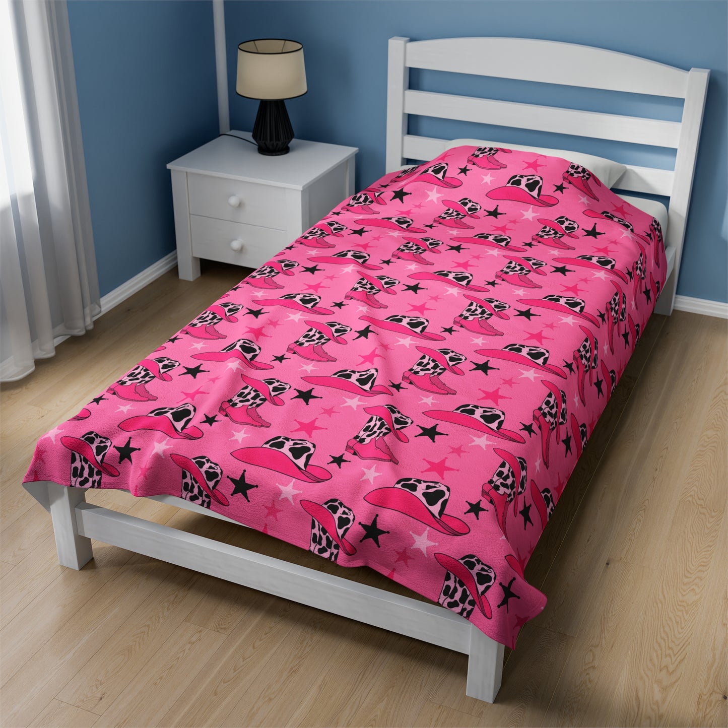 Pink Cowgirl Velveteen Plush Blanket