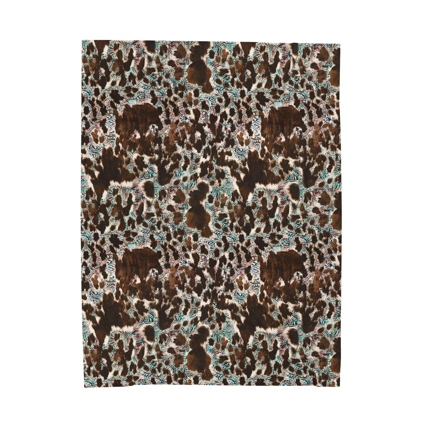 Turquoise and cow print Velveteen Plush Blanket