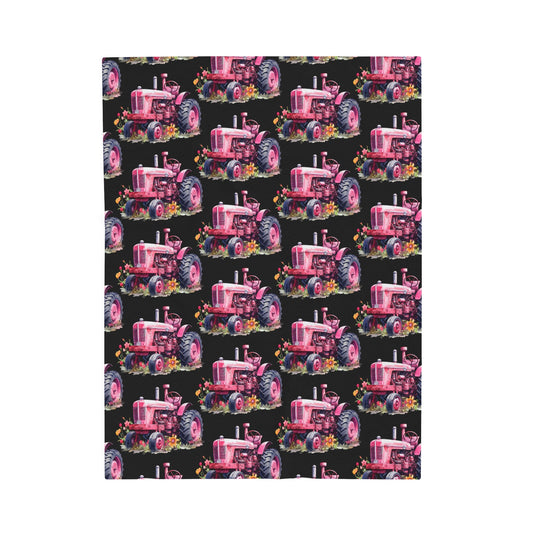 Pink Tractor Velveteen Plush Blanket