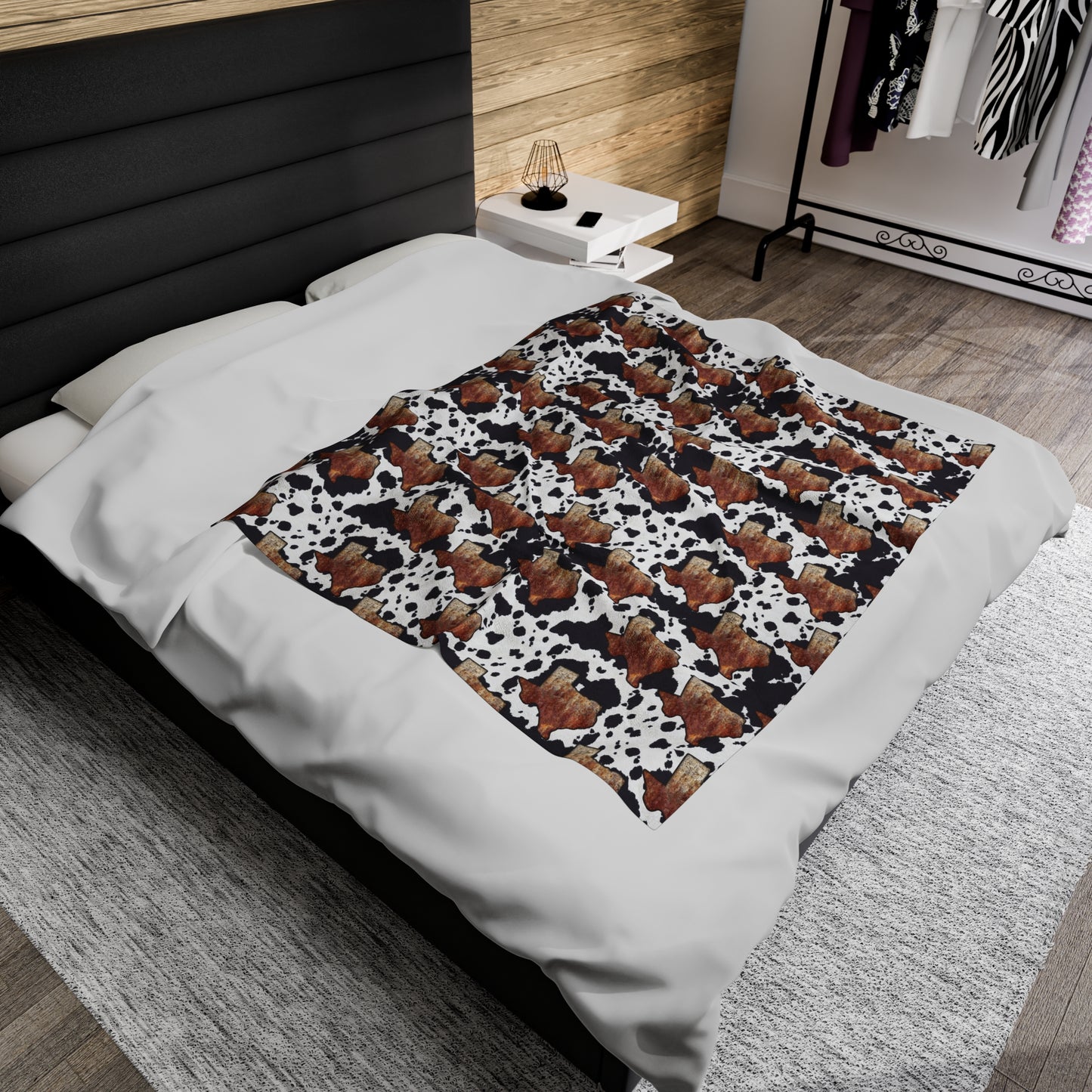 Texas cow print Velveteen Plush Blanket