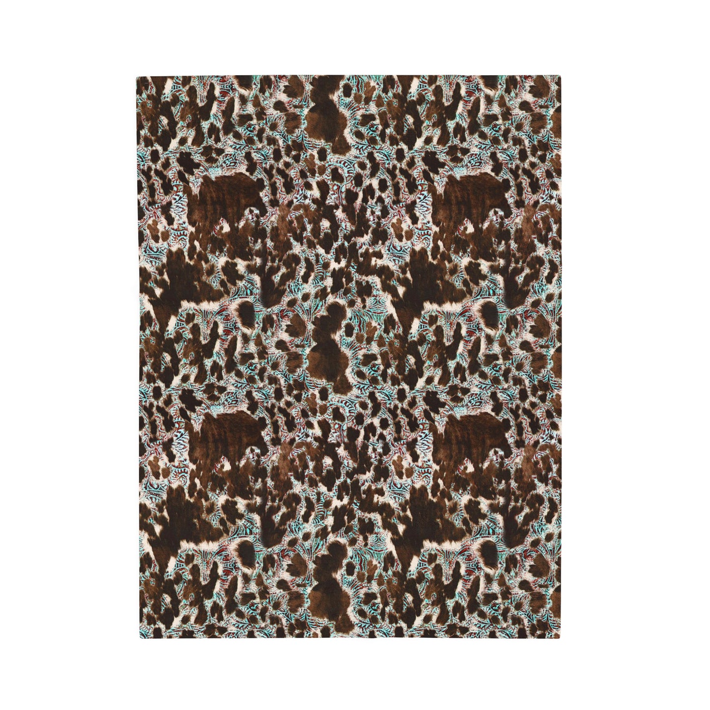 Turquoise and cow print Velveteen Plush Blanket