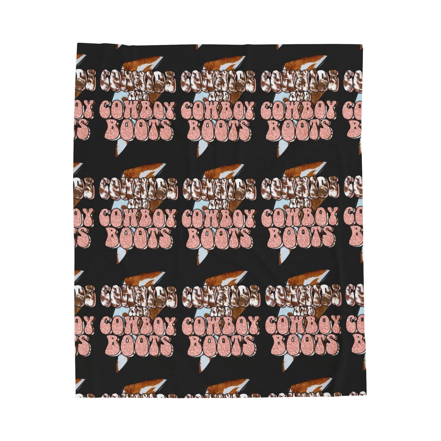 Cowhide and Cowboy Boots Velveteen Plush Blanket