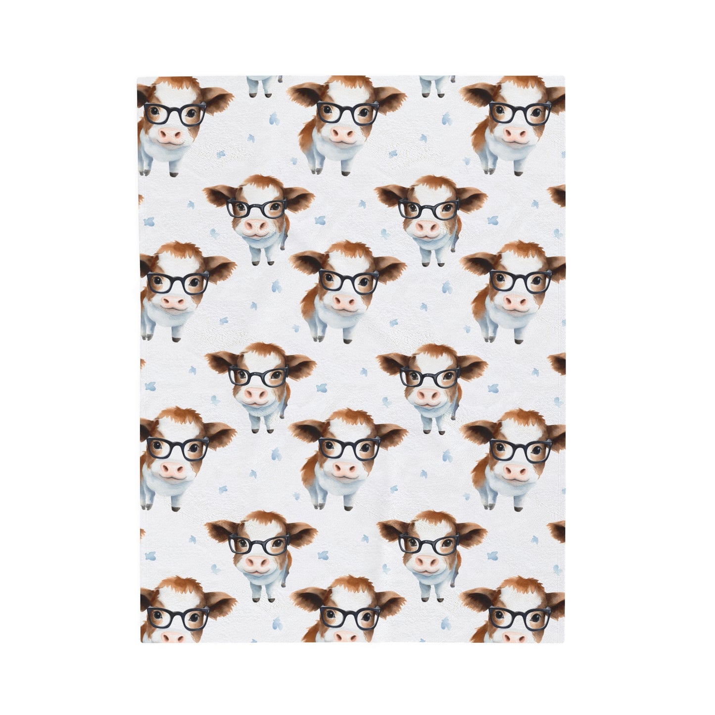 Cow with Glasses Velveteen Plush Blanket