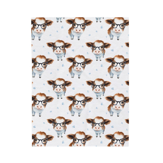 Cow with Glasses Velveteen Plush Blanket