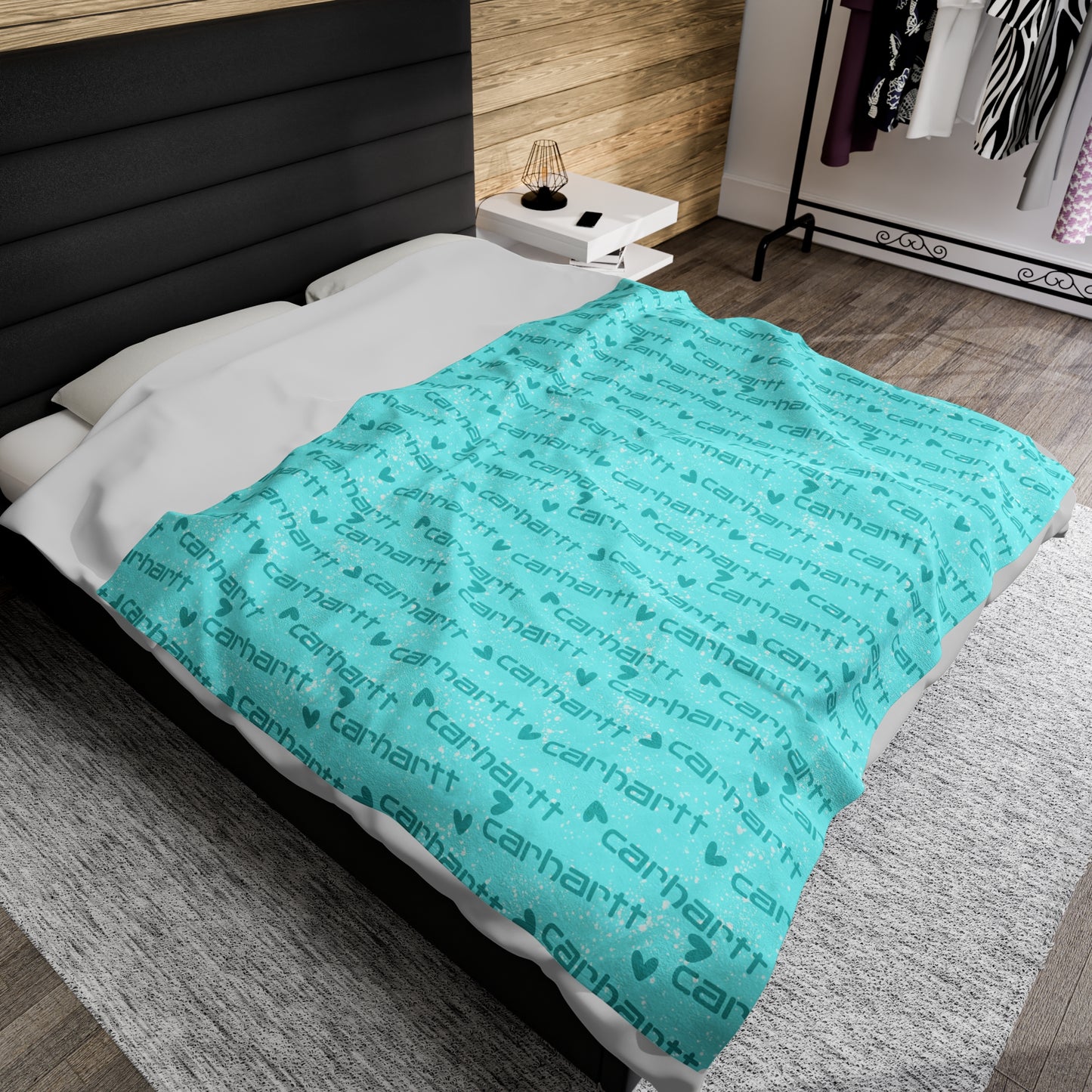 Turquoise Carhartt Velveteen Plush Blanket