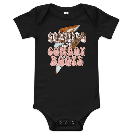 Cowhide and Cowboy boots baby onesie