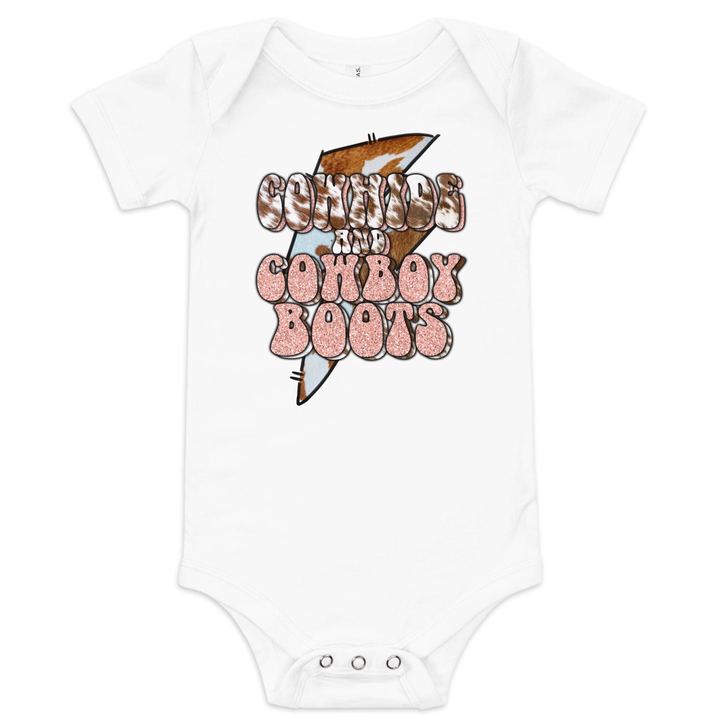 Cowhide and Cowboy boots baby onesie